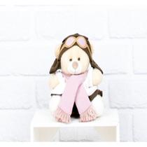 Pelucia urso aviador classico rose pelucia 12 cm