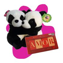 Pelúcia Urso Panda Namorados + Tablete Chocolate Amor - Zuza