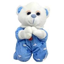 Pelucia Urso Reza Pai Nosso Azul 30cm