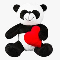 Pelúcia Wu Urso Panda Coração Black/Vermelho Mini Brinquedo