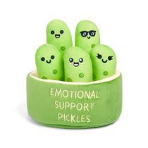Pelúcias relacionáveis da Emotional Support Pickles com cesta de transporte Pelúcias relacionáveis da Emotional Support Pickles com cesta de transporte