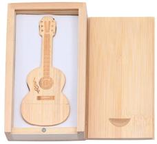 Pen Drive 128gb Estilizado Violão Madeira Com Estojo Usb 3.0