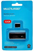 Pen Drive 2 em 1 Leitor USB + Cartão de Memória Classe 10 32GB Preto Multilaser - MC163