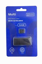 Pen Drive 2 Em 1 Leitor USB + Cartão SD Class 10 - 64GB - Multilaser