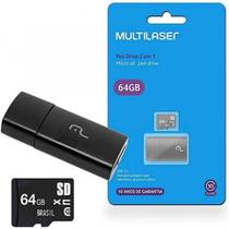 Pen Drive 64GB com Cartão SD MC164 Preto MULTILASER