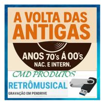 Pen drive 8gb com Músicas = Das Antigas - Nac. e Intern. Anos 70's á 00's (mp3) Em Pastas