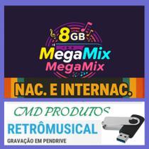 Pen drive 8gb com Músicas = MegaMix e Mix (Nac. e Internac.) Anos 70's á 00's (mp3)
