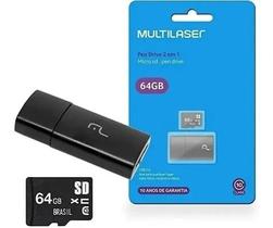 Pen drive adaptador micro sd + cart sd 64 gb class10 mc164 multilaser Pen drive adaptador micro sd + cart sd 64 gb class10 mc164 multilaser