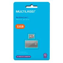 Pen Drive Multilaser 2 em 1 Leitor USB e Cartão de Memória 32GB Classe 10 Preto MC163