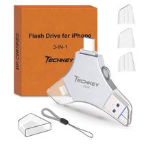 Pen Drive Techkey 256GB MFi Certificado 3 em 1 Prata Pen Drive Techkey 256GB MFi Certificado 3 em 1 Prata