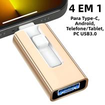 Pen Drive USB 3.0 256GB 128GB 64GB 32GB 4 Em 1 Para iPhone iPad Telefone Android Armazenamento