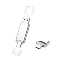 Pen Drives USB Tipo-C 2-em-1 Com Clipe De Metal Prateado 32GB 64GB 128GB Chaveiro U Disk