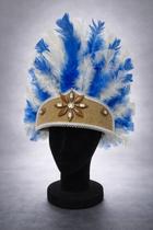 Penacho Cocar Azul com Branco - Umbanda Candomblé