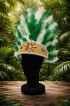 Penacho Cocar com Verde com Branco - Umbanda Candomblé
