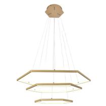 Pendente 3 Anéis Hexagonais Dourado 80cm LED 86W 3000K Bivolt