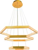 Pendente 3 Anéis Hexagonais Dourado Escovado com Cristais 80cm Led 110W 3200K Bivolt