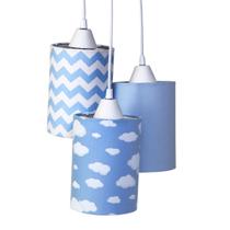 Pendente 3 Tubinhos Nuvem Chevron Azul Quarto Bebê Infantil