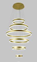 Pendente 6 Argolas Led 3000k em Aluminio Bronze D80 cm