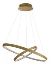 Pendente Aluminio 2 Anéis Dourado 50w 3 Cores De Luz