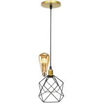 Pendente Aramado Cálice Luminária Lustre Retrô Balcão Preto Dourado + Lâmpada Led ST64 Teto