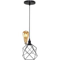 Pendente Aramado Cálice Luminária Lustre Retrô Balcão Preto + Lâmpada Led ST64 Vintage Teto