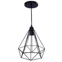 Pendente Aramado Diamante 3D Preto Fosco 24cm 1X E27 - ADM - ADM146