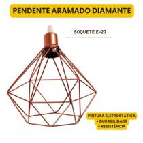 Pendente Aramado Diamante com Corda Sisal + Lâmpada