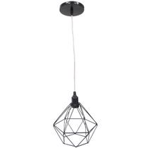 Pendente Aramado Diamante Luminária Lustre Cabo Cristal 1,5 Mt Preto P Teto Retrô Balcão Agp Ilumini