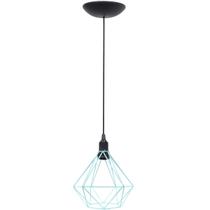 Pendente Aramado Diamante Luminária Lustre P Teto Retrô Vintage Industrial Balcão Azul Turquesa