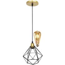 Pendente Aramado Diamante Luminária Lustre Retrô Balcão + Lâmpada Led ST64 Vintage Teto