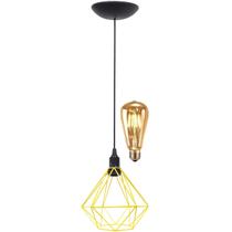 Pendente Aramado Diamante Teto Luminária Retrô Balcão Agp Amarelo + Lâmpada Led ST64 Vintage