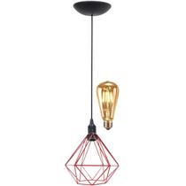 Pendente Aramado Diamante Teto Luminária Retrô Balcão Agp Vermelho + Lâmpada Led ST64 Vintage Pendente Aramado Diamante Teto Luminária Retrô Balcão Agp Vermelho + Lâmpada Led ST64 Vintage