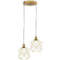 Pendente Aramado Duplo Cálice Luminária Lustre Cabo Cristal Retrô Vintage Dourado Agp Industrial Pendente Aramado Duplo Cálice Luminária Lustre Cabo Cristal Retrô Vintage Dourado Agp Industrial