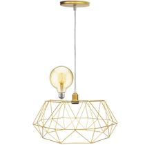 Pendente Aramado Estádio Grande Cabo Cristal 2M Luminária Lustre Teto Moderno Retrô Dourado Lâmpada