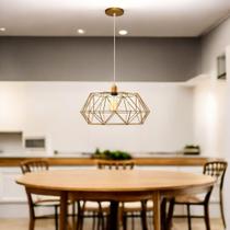 Pendente Aramado Estádio Luminária Lustre Luxo Retrô Vintage Balcão Industrial DOURADO FIO CRISTAL