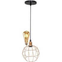 Pendente Aramado Globo Luminária Lustre Retrô Balcão Cobre Rose Gold + Lâmpada Led ST64 Vintage