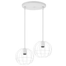 Pendente Aramado Médio Bolinha Teto Para 2 Lâmpadas Lustre Branco Preto E27