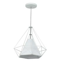 Pendente Aramado Piramidal 37cm Branco com Cúpula Branca