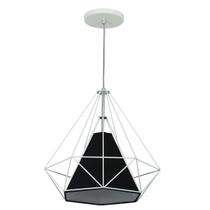 Pendente Aramado Piramidal 37cm Branco com Cúpula Preta