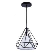Pendente Aramado Piramidal Preto c/Tecido Branco 25cm Design Estilo Industrial - Startec Pendente Aramado Piramidal Preto c/Tecido Branco 25cm Design Estilo Industrial - Startec