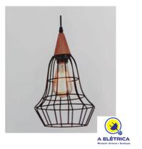 pendente aramado preto com acabamento em madeira