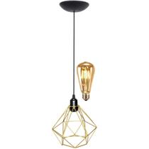 Pendente Aramado Teto Diamante Luminária Lustre Retrô Balcão + Lâmpada Led ST64 Vintage Dourado Pendente Aramado Teto Diamante Luminária Lustre Retrô Balcão + Lâmpada Led ST64 Vintage Dourado