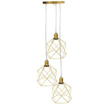 Pendente Aramado Triplo Cálice Luminária Lustre Cabo Cristal Retrô Vintage Agp Industrial Luxo