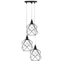 Pendente Aramado Triplo Cálice Luminária Lustre Cabo Cristal Retrô Vintage Agp Industrial Luxo