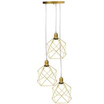 Pendente Aramado Triplo Cálice Luminária Lustre Cabo Cristal Retrô Vintage Dourado Agp Industrial Pendente Aramado Triplo Cálice Luminária Lustre Cabo Cristal Retrô Vintage Dourado Agp Industrial