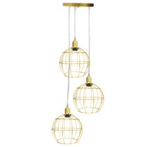 Pendente Aramado Triplo Globo Luminária Lustre Cabo Cristal Retrô Vintage Agp Industrial Luxo