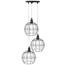 Pendente Aramado Triplo Globo Luminária Lustre Cabo Cristal Retrô Vintage Preto Agp Industrial Luxo