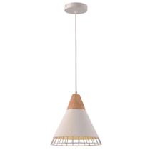 Pendente Aramado Wood Branco Detalhe Em Madeira Design