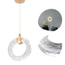 Pendente Arco Anel Bolha Cristal Luminária Led Gold