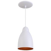 Pendente Bala Luminária Lustre Alumínio Branco Textura C/ Cobre - Rei Da Iluminação
